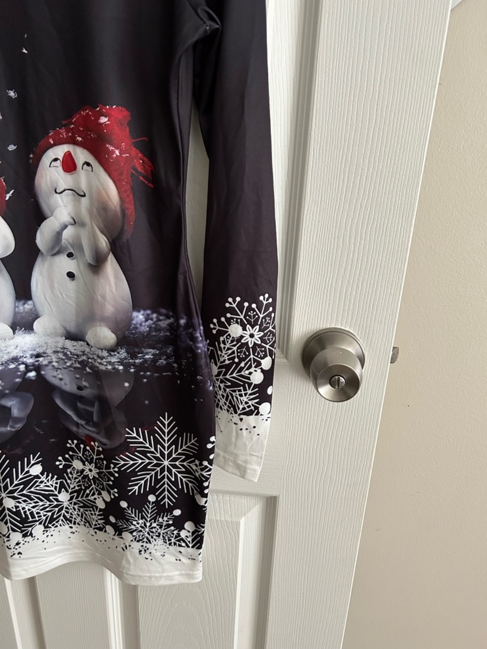Black Holiday Snowmen Long Sleeve Dress - Picture 3 of 3